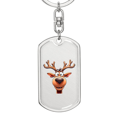 Funny Reindeer Face 03 - Luxury Dog Tag Keychain