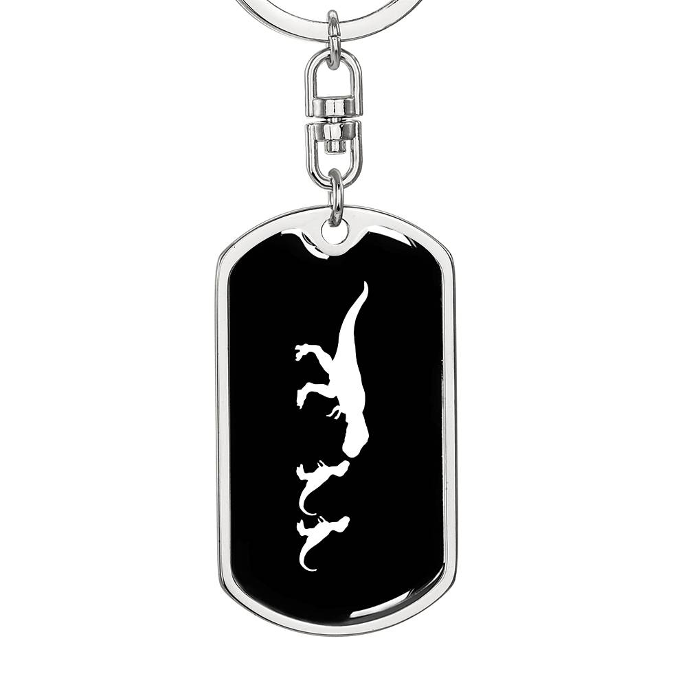 Mama Dinosaur With 2 Hatchlings v3 - Luxury Dog Tag Keychain