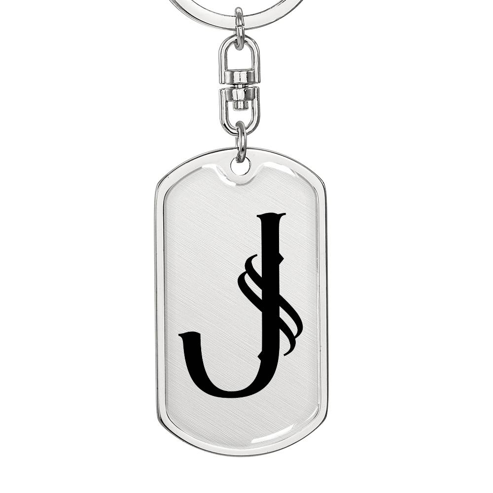 Initial J v001-11 - Luxury Dog Tag Keychain