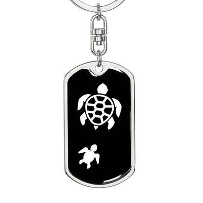 Mama Turtle With 1 Hatchling v3 - Luxury Dog Tag Keychain