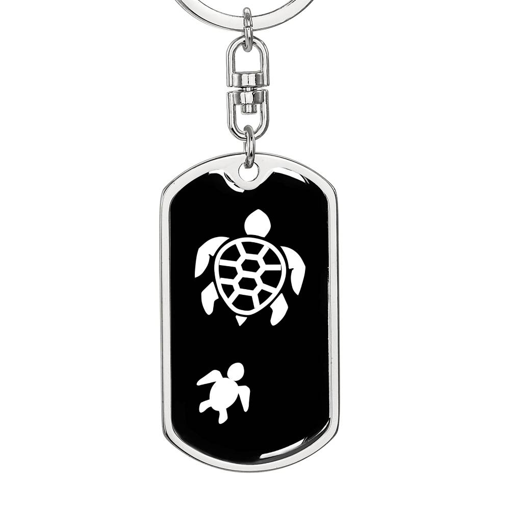 Mama Turtle With 1 Hatchling v3 - Luxury Dog Tag Keychain