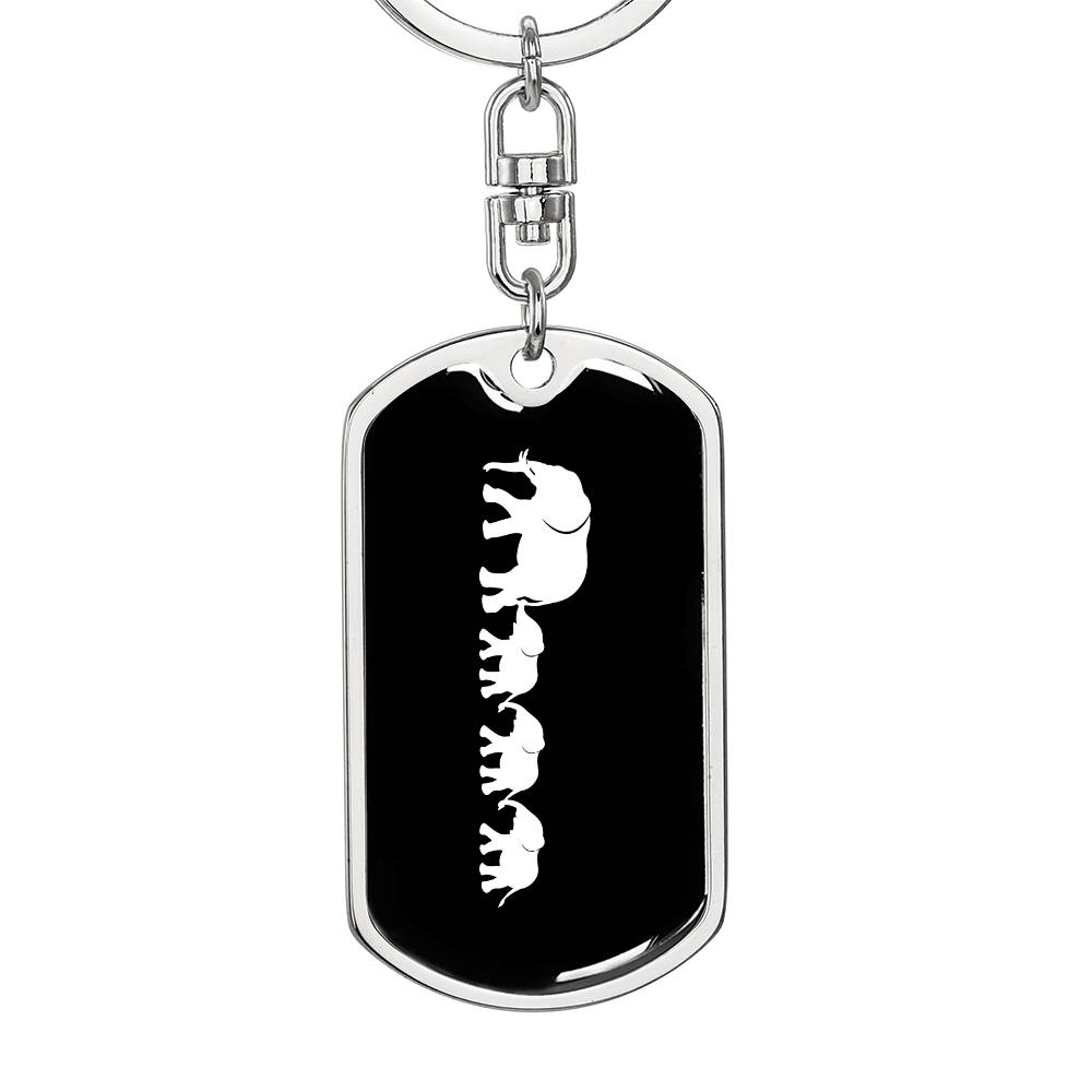 Mama Elephant With 3 Calves v3 - Luxury Dog Tag Keychain