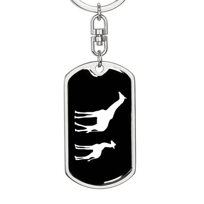 Mama Giraffe With 1 Calf v3 - Luxury Dog Tag Keychain