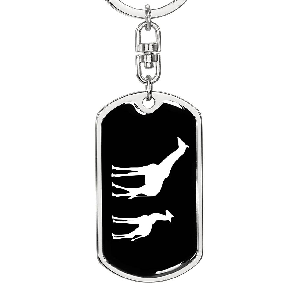 Mama Giraffe With 1 Calf v3 - Luxury Dog Tag Keychain