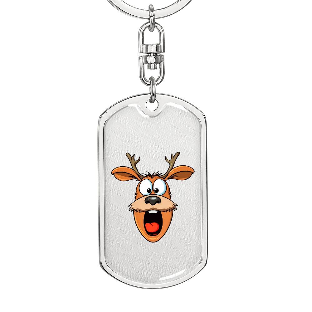 Funny Reindeer Face 09 - Luxury Dog Tag Keychain