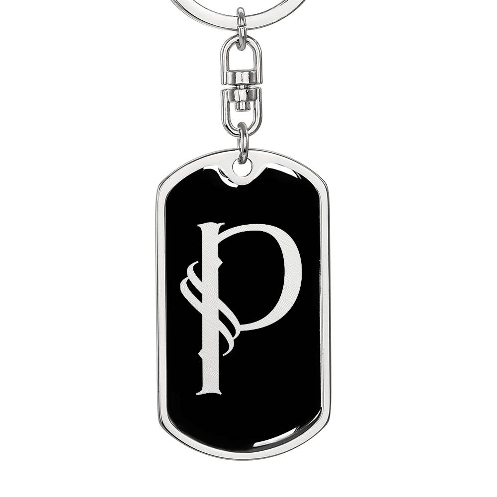 Initial P v001-12 - Luxury Dog Tag Keychain