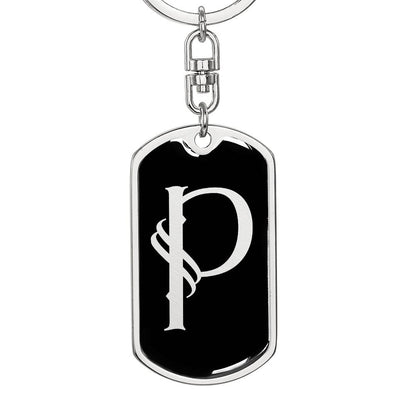 Initial P v001-12 - Luxury Dog Tag Keychain