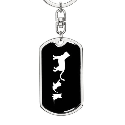 Mama Cat With 2 Kittens v3 - Luxury Dog Tag Keychain