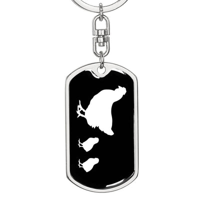 Mama Chicken With 2 Chicks v3 - Luxury Dog Tag Keychain