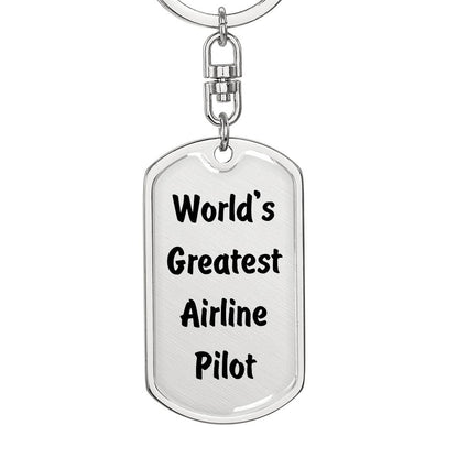 World's Greatest Airline Pilot - Luxury Dog Tag Keychain