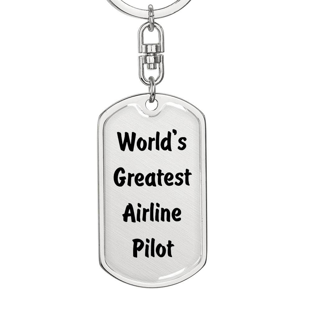 World's Greatest Airline Pilot - Luxury Dog Tag Keychain
