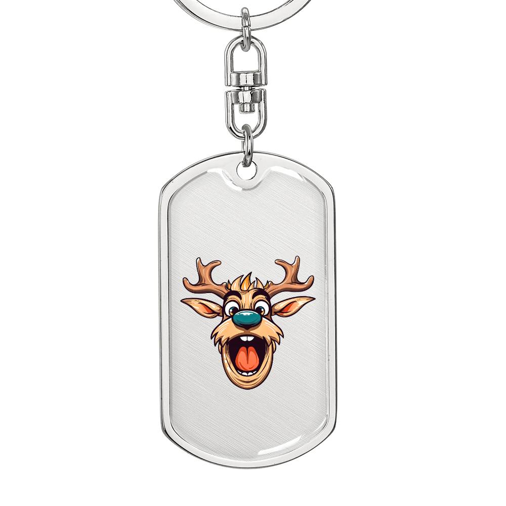 Funny Reindeer Face 18 - Luxury Dog Tag Keychain