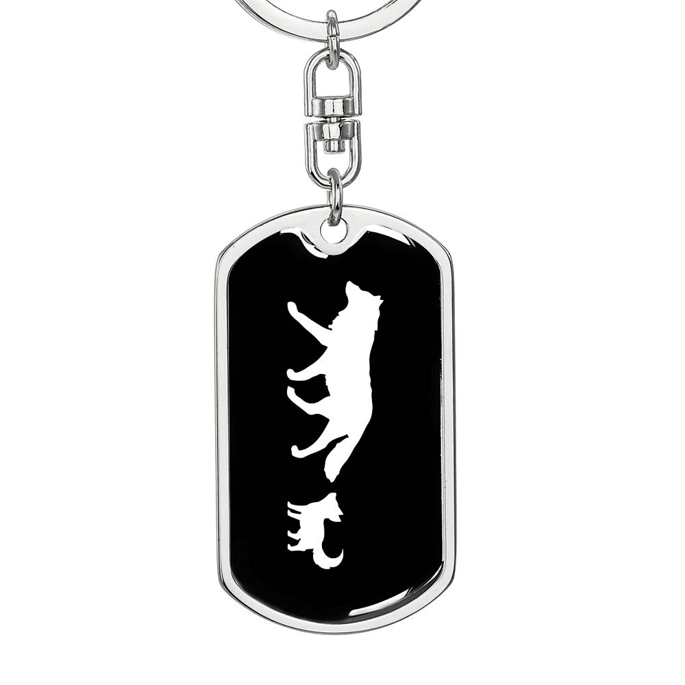 Mama Wolf With 1 Pup v3 - Luxury Dog Tag Keychain