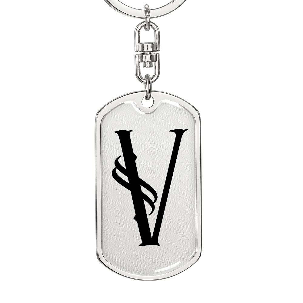 Initial V v001-11 - Luxury Dog Tag Keychain