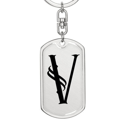Initial V v001-11 - Luxury Dog Tag Keychain