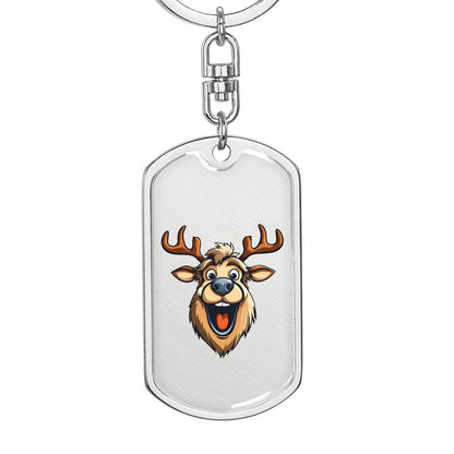 Funny Reindeer Face 01 - Luxury Dog Tag Keychain