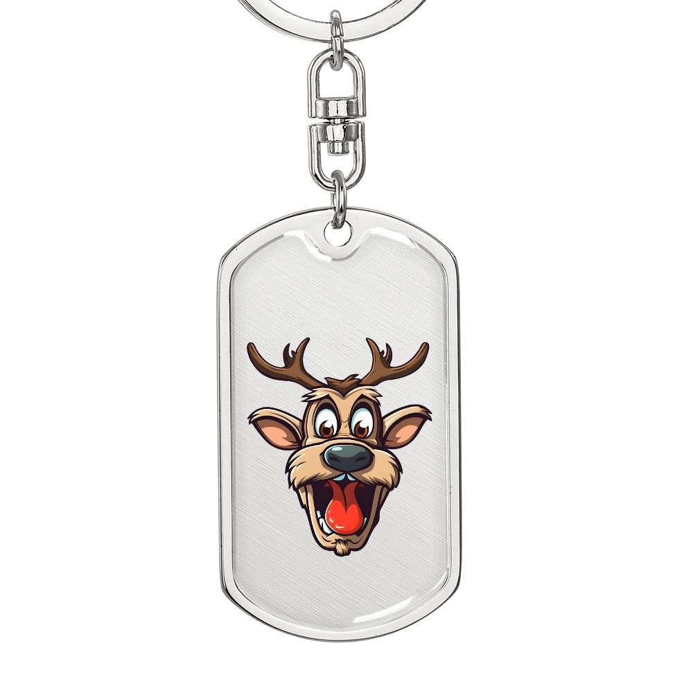 Funny Reindeer Face 15 - Luxury Dog Tag Keychain