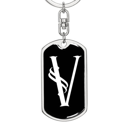 Initial V v001-13 - Luxury Dog Tag Keychain