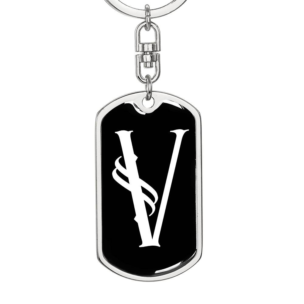 Initial V v001-13 - Luxury Dog Tag Keychain