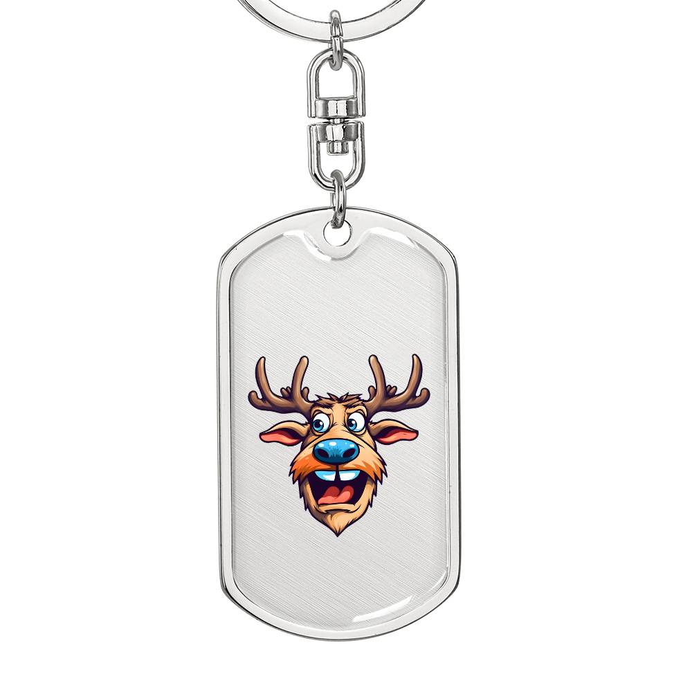 Funny Reindeer Face 05 - Luxury Dog Tag Keychain