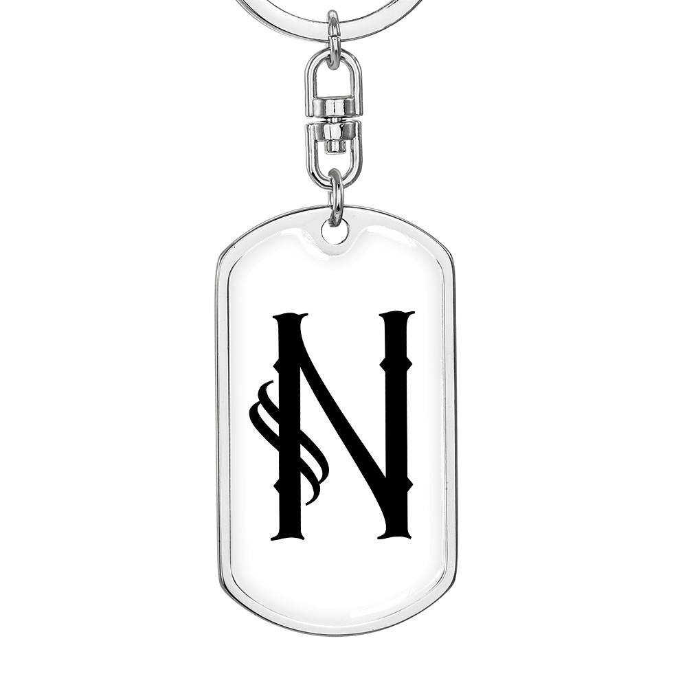 Initial N v001-14 - Luxury Dog Tag Keychain