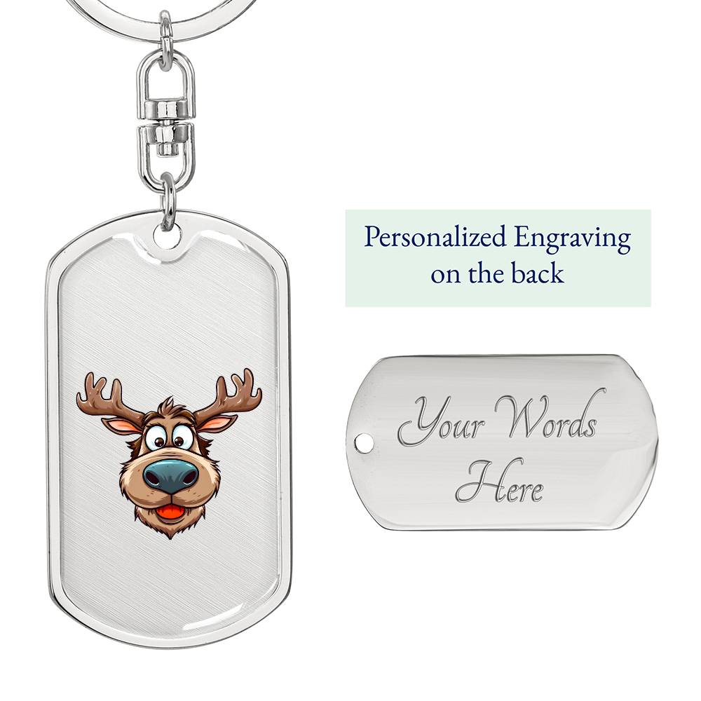 Funny Reindeer Face 02 - Luxury Dog Tag Keychain