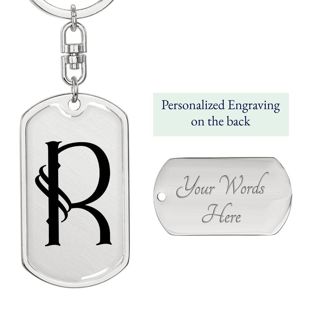 Initial R v001-11 - Luxury Dog Tag Keychain