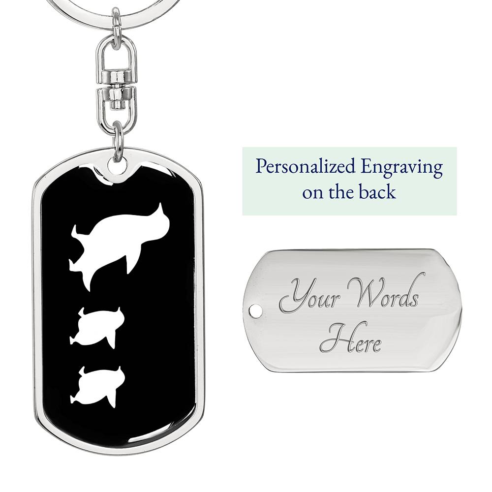 Mama Penguin With 2 Chicks v3 - Luxury Dog Tag Keychain