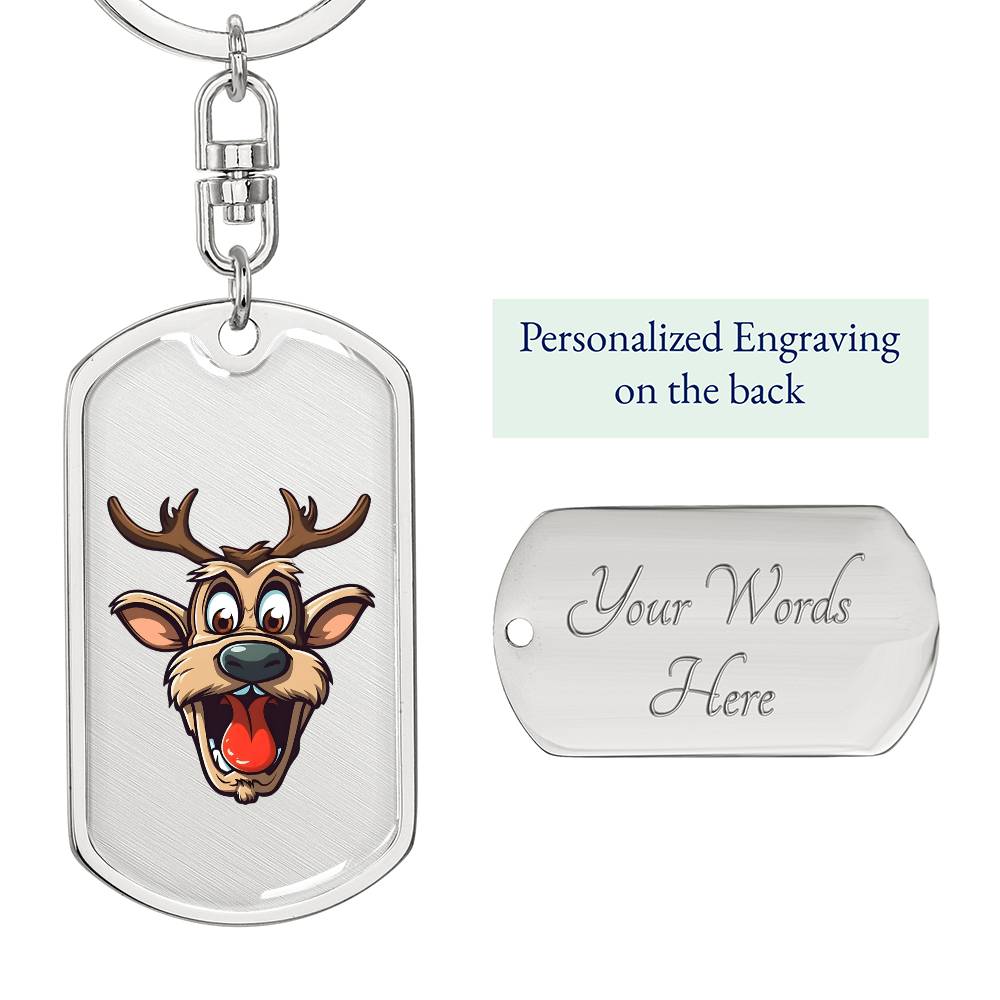 Funny Reindeer Face 15 - Luxury Dog Tag Keychain