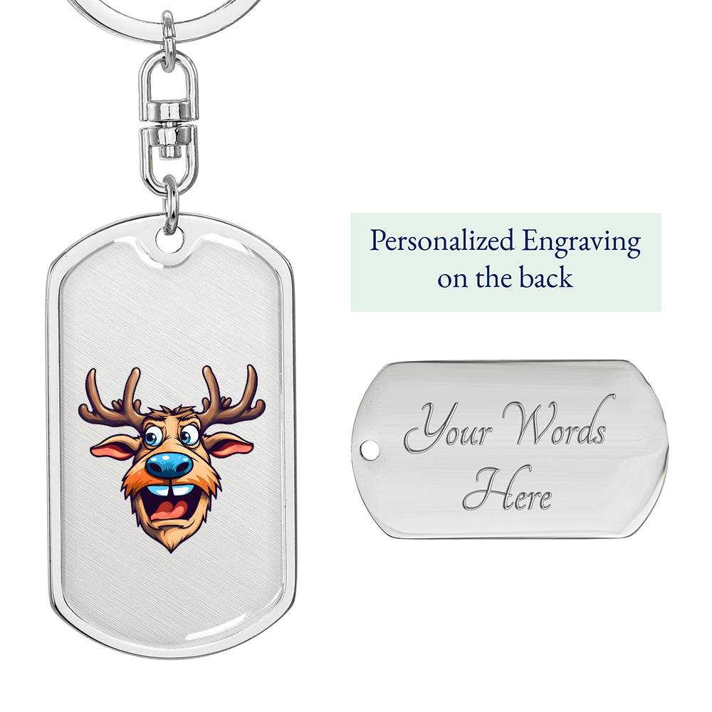 Funny Reindeer Face 05 - Luxury Dog Tag Keychain