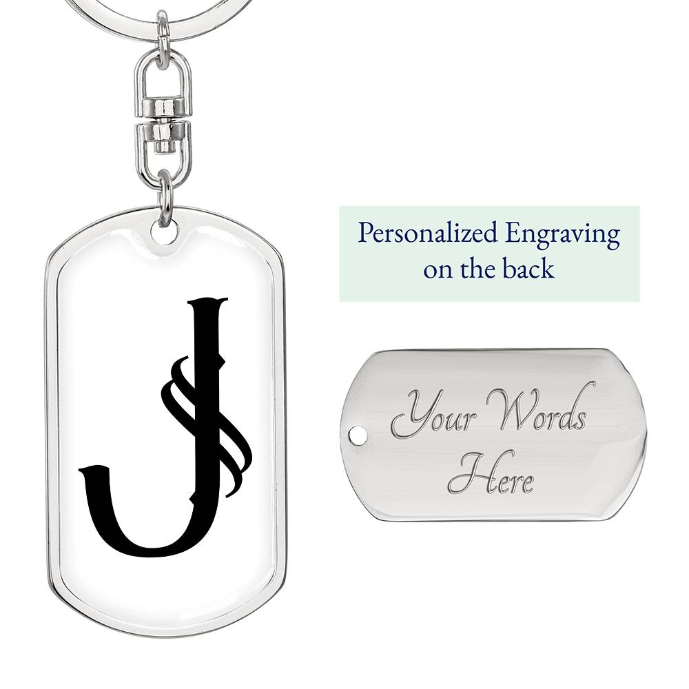 Initial J v001-14 - Luxury Dog Tag Keychain