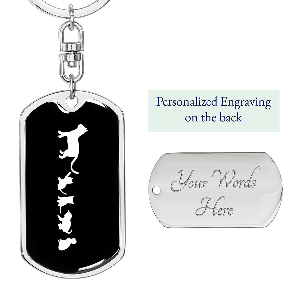 Mama Cat With 4 Kittens v3 - Luxury Dog Tag Keychain