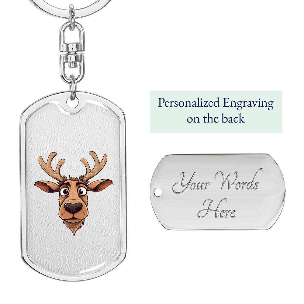 Funny Reindeer Face 13 - Luxury Dog Tag Keychain