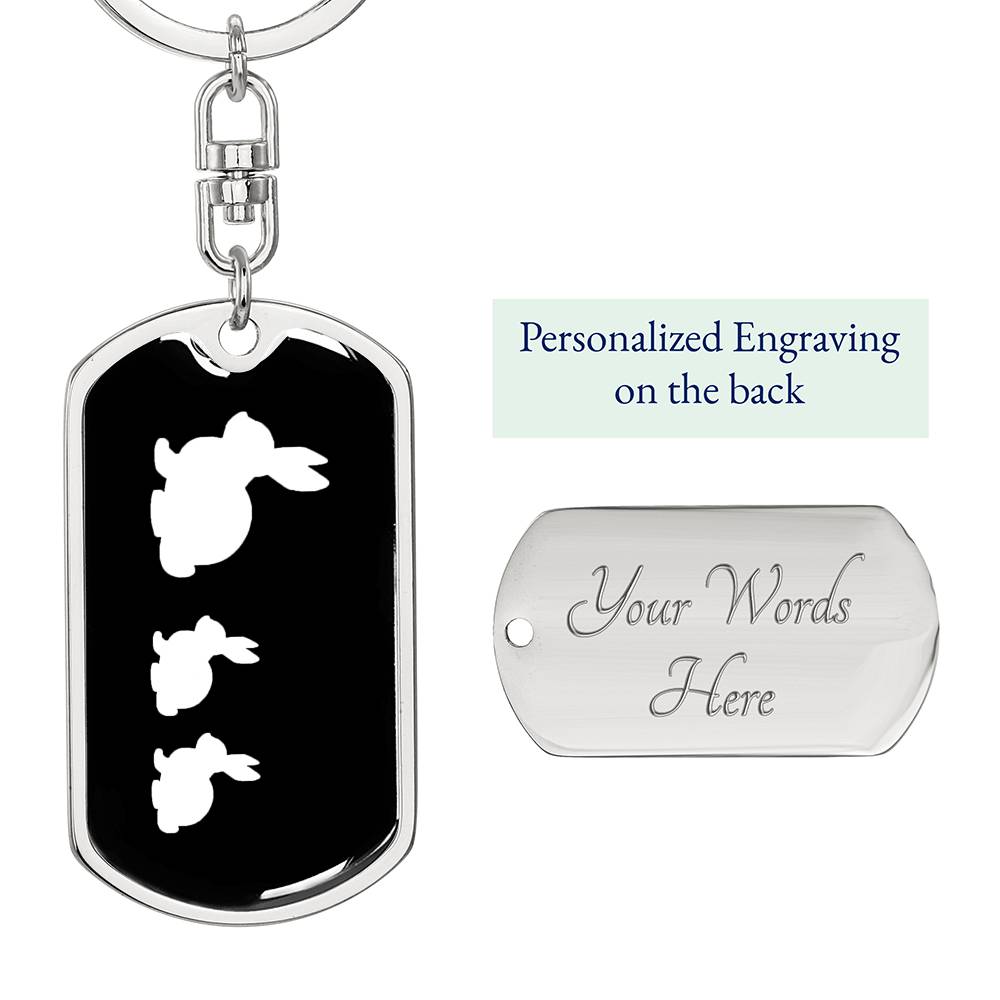 Mama Rabbit With 2 Kittens v3 - Luxury Dog Tag Keychain