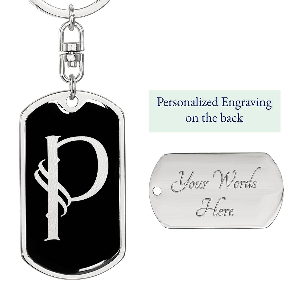 Initial P v001-12 - Luxury Dog Tag Keychain
