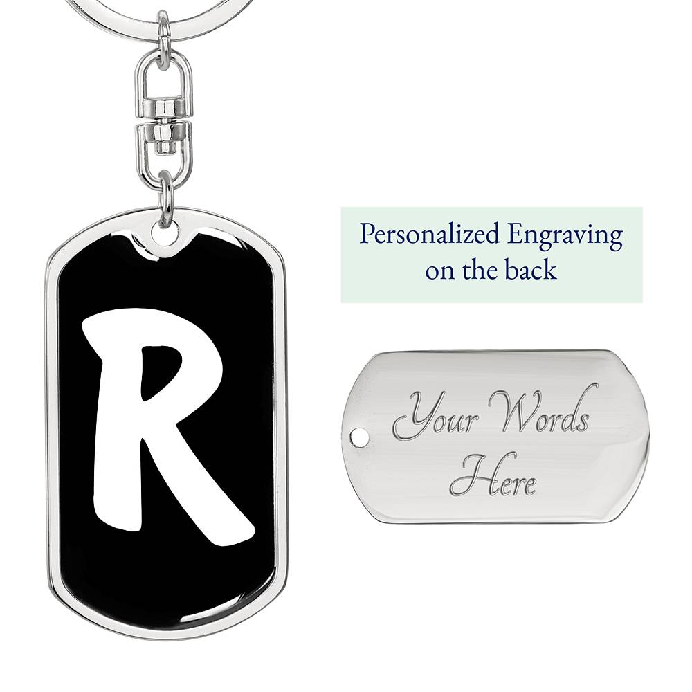 Initial R v3b - Luxury Dog Tag Keychain