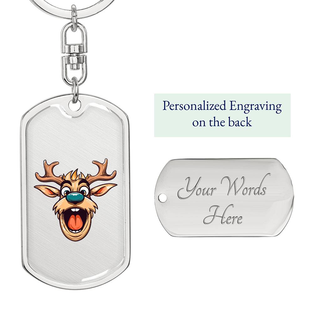 Funny Reindeer Face 18 - Luxury Dog Tag Keychain