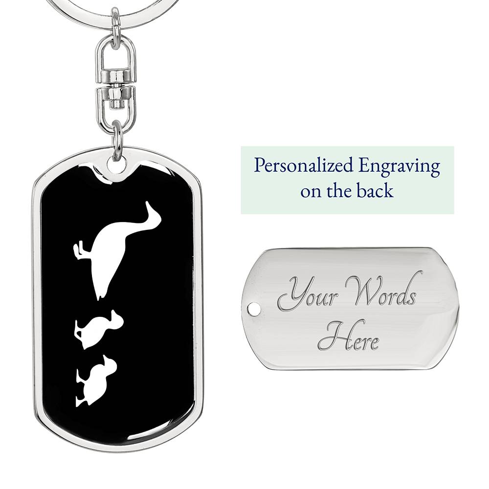 Mama Duck With 2 Ducklings v3 - Luxury Dog Tag Keychain