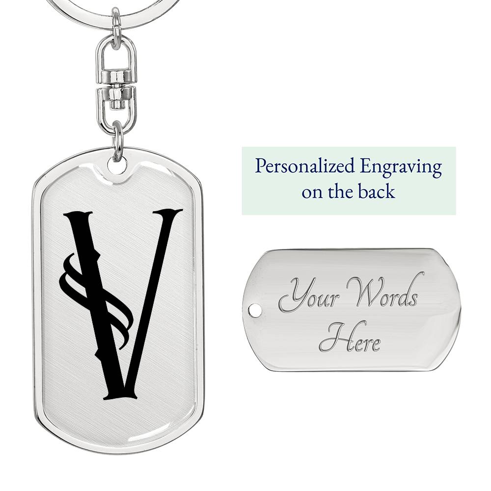 Initial V v001-11 - Luxury Dog Tag Keychain