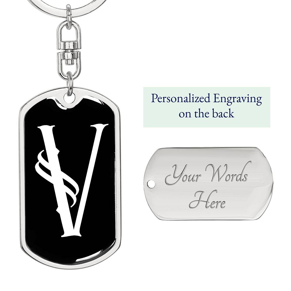 Initial V v001-13 - Luxury Dog Tag Keychain