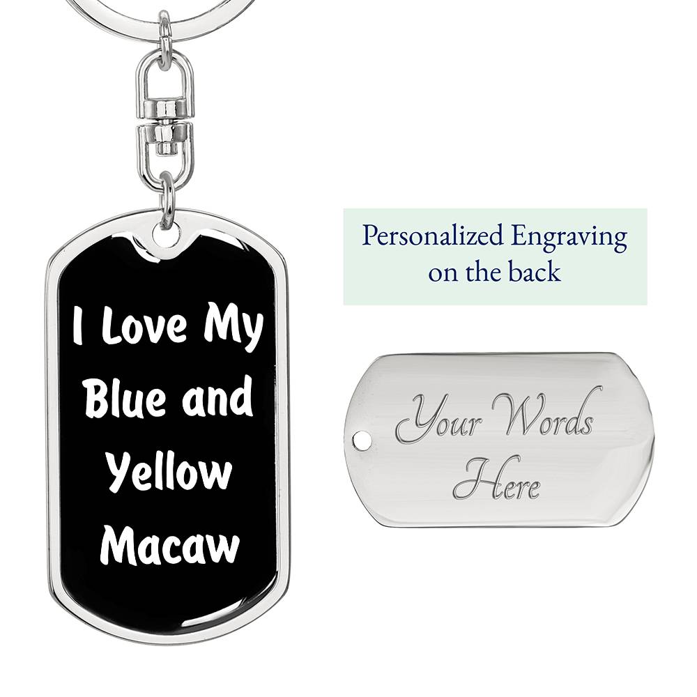 Love My Blue and Yellow Macaw v3 - Luxury Dog Tag Keychain