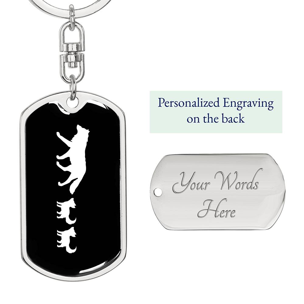 Mama Wolf With 2 Pups v3 - Luxury Dog Tag Keychain