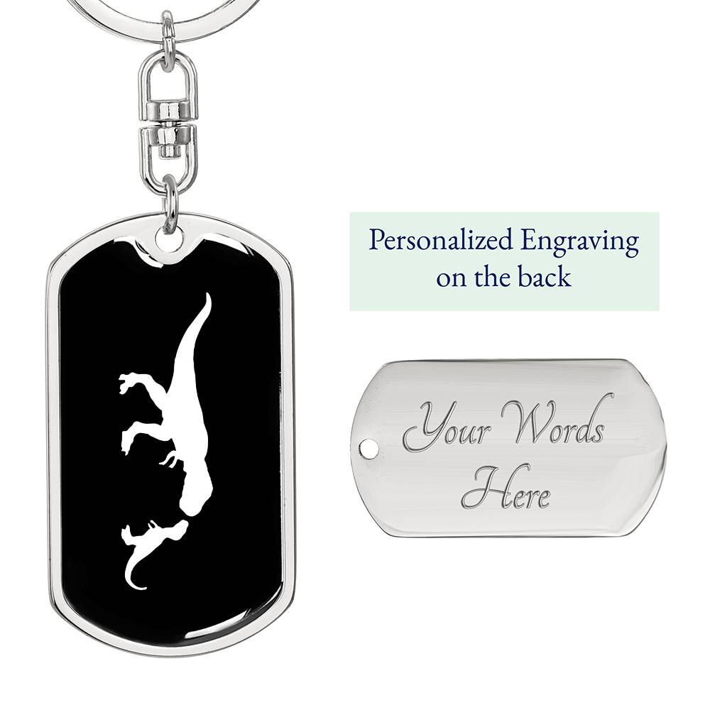 Mama Dinosaur With 1 Hatchling v3 - Luxury Dog Tag Keychain