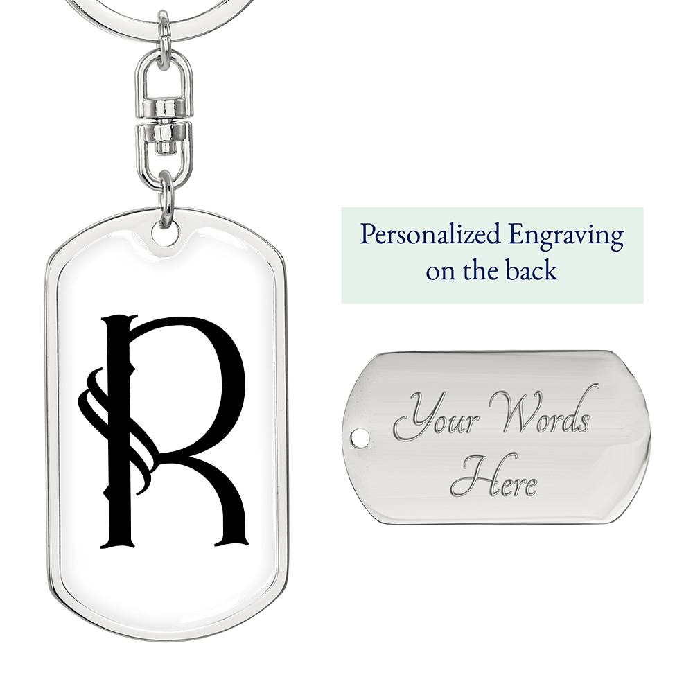 Initial R v001-14 - Luxury Dog Tag Keychain