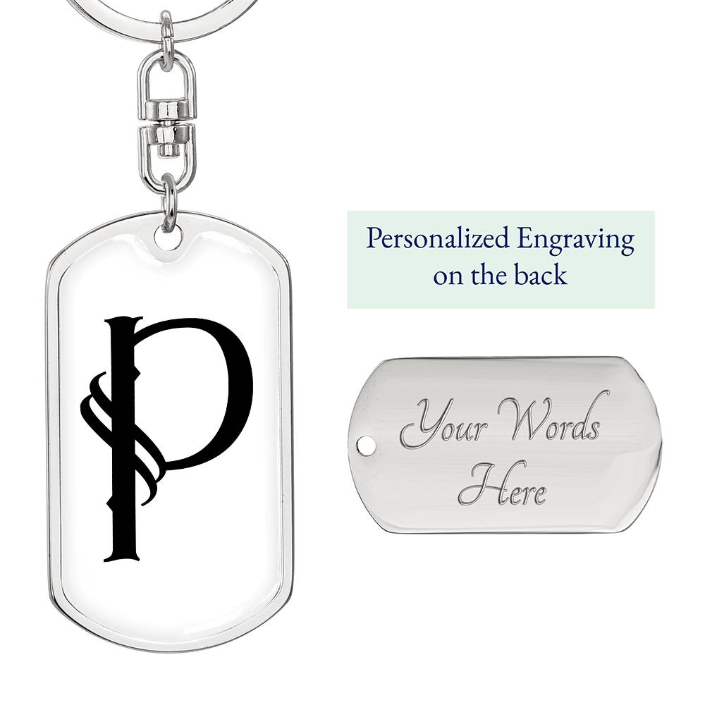 Initial P v001-14 - Luxury Dog Tag Keychain