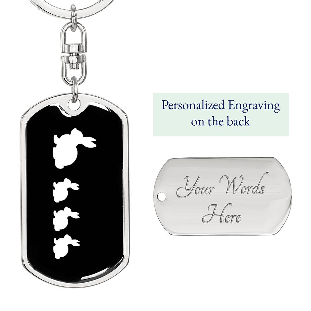 Mama Rabbit With 3 Kittens v3 - Luxury Dog Tag Keychain