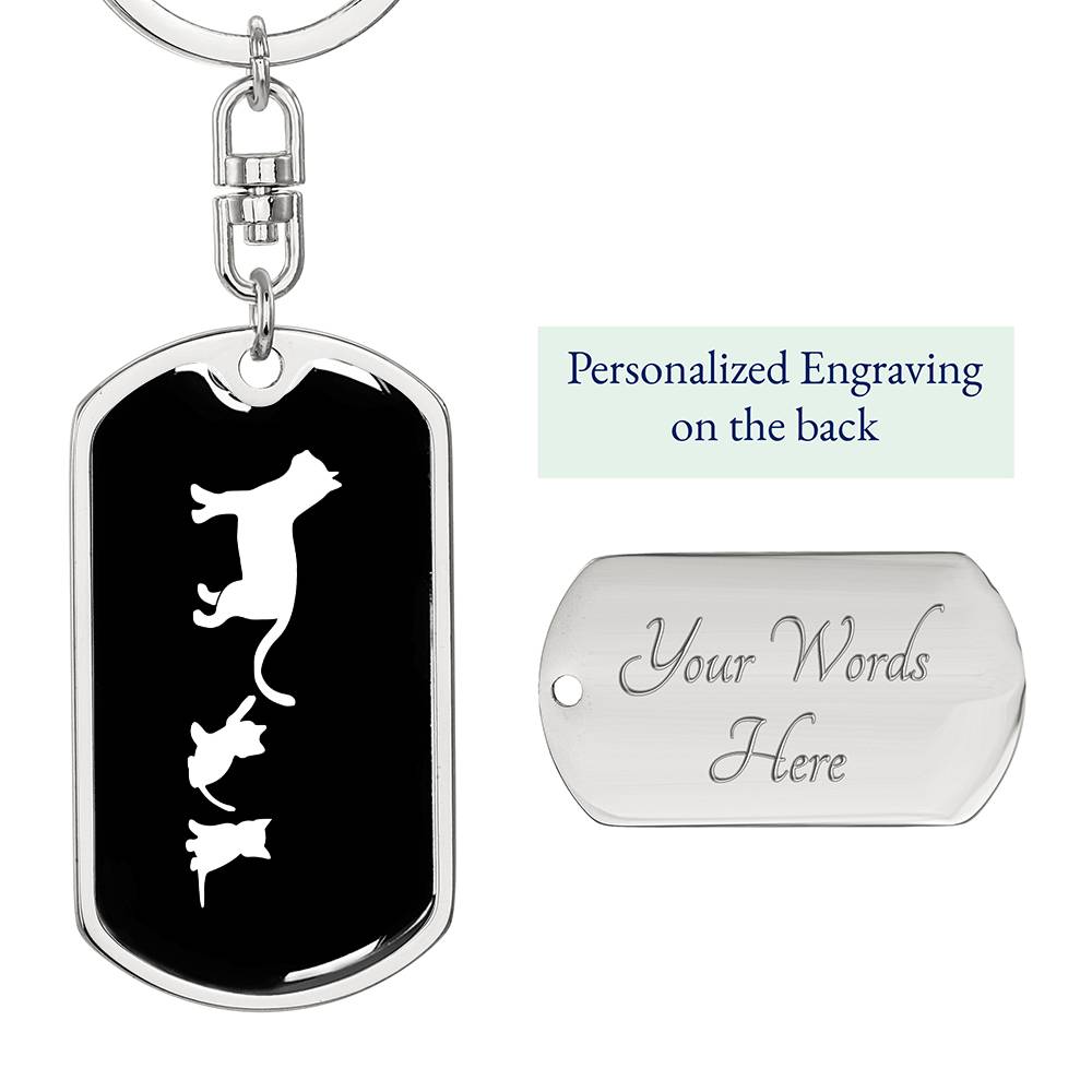 Mama Cat With 2 Kittens v3 - Luxury Dog Tag Keychain