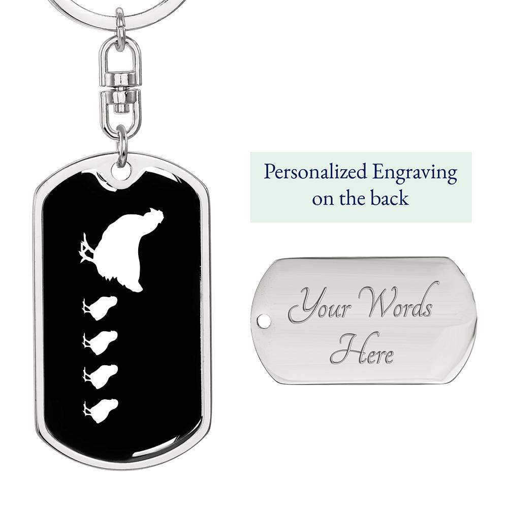 Mama Chicken With 4 Chicks v3 - Luxury Dog Tag Keychain
