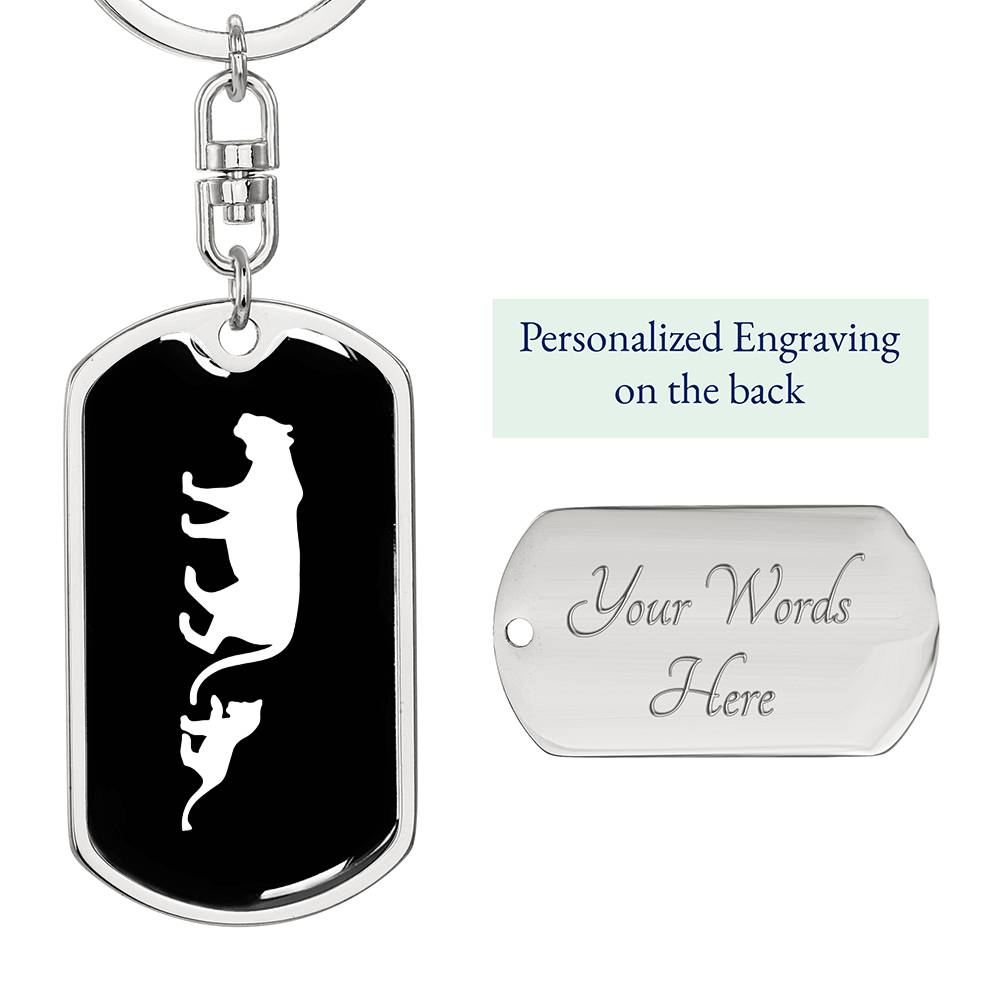 Mama Lioness With 1 Cub v3 - Luxury Dog Tag Keychain