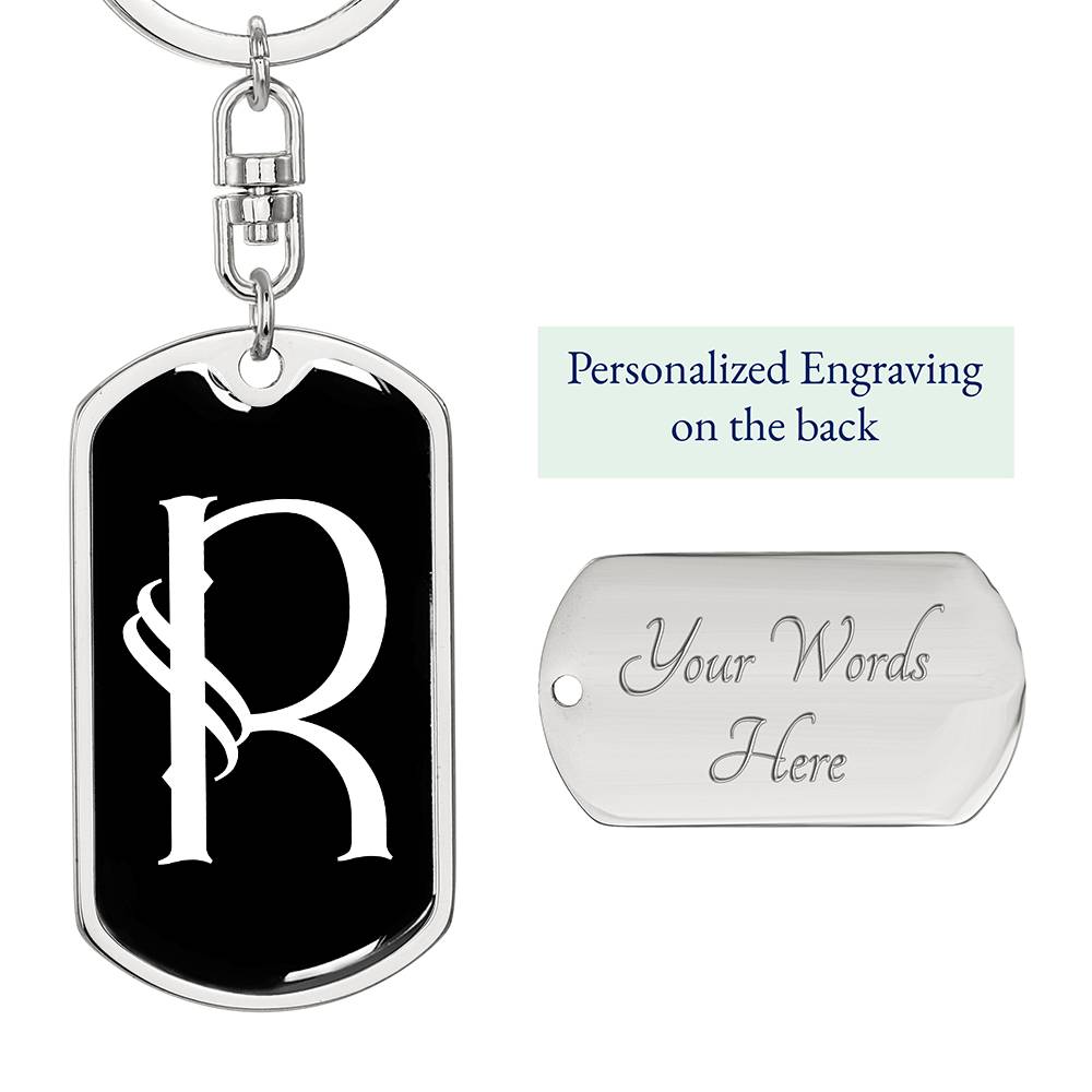 Initial R v001-13 - Luxury Dog Tag Keychain